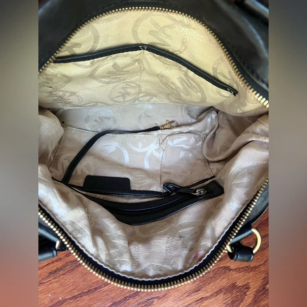 Michael Kors Black Leather Satchel with Gold Hardware